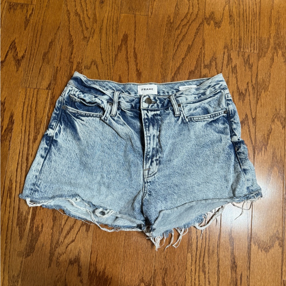 Frame Denim Light Blue Distressed Jean Shorts